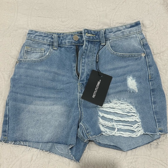 PLT Tall Light Blue Wash Ripped Denim Mom Shorts - Picture 5 of 8